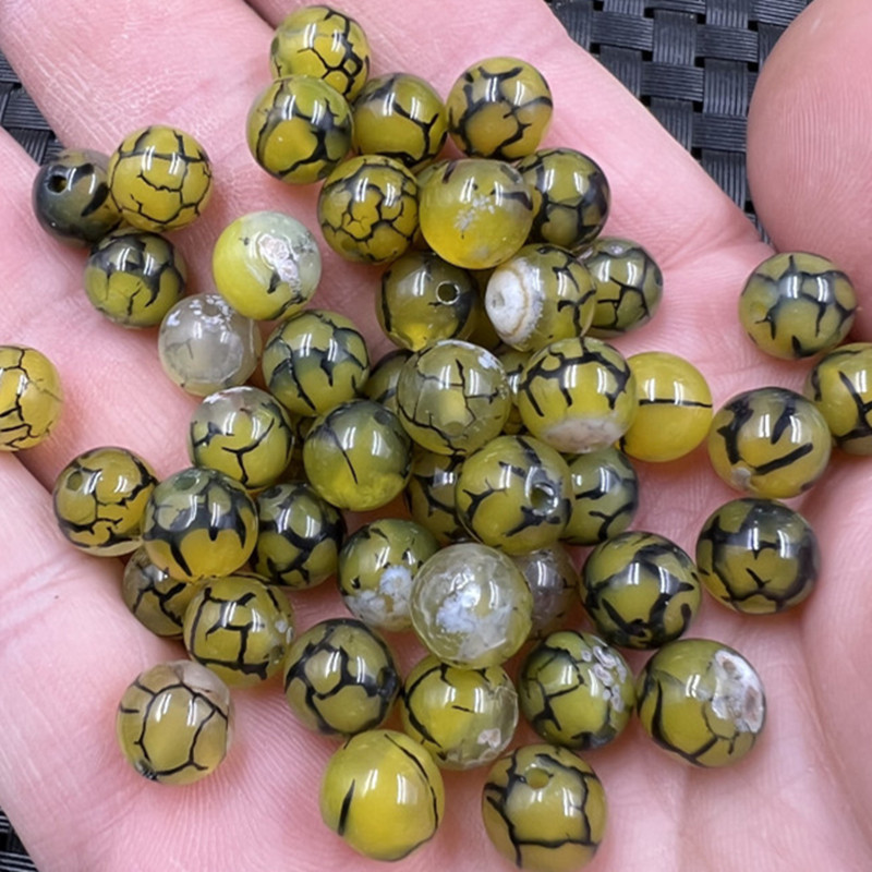 玉石散珠冰花玛瑙圆珠散珠龙纹玛瑙8毫米散珠diy手链项链配件珠子