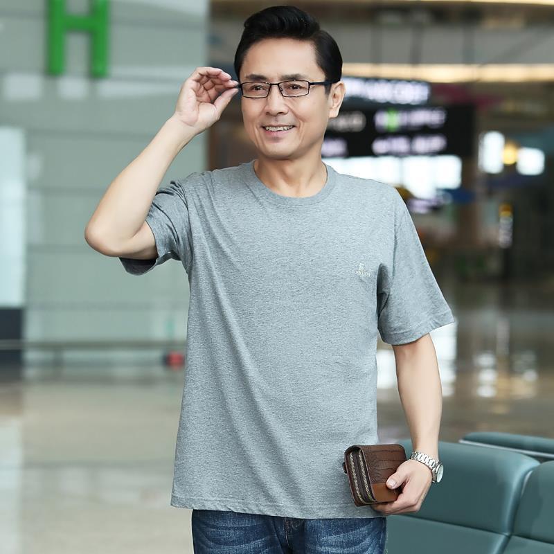 老头背心夏天爸爸装短袖t恤男中年人圆领棉夏装40-50岁中老年人宽