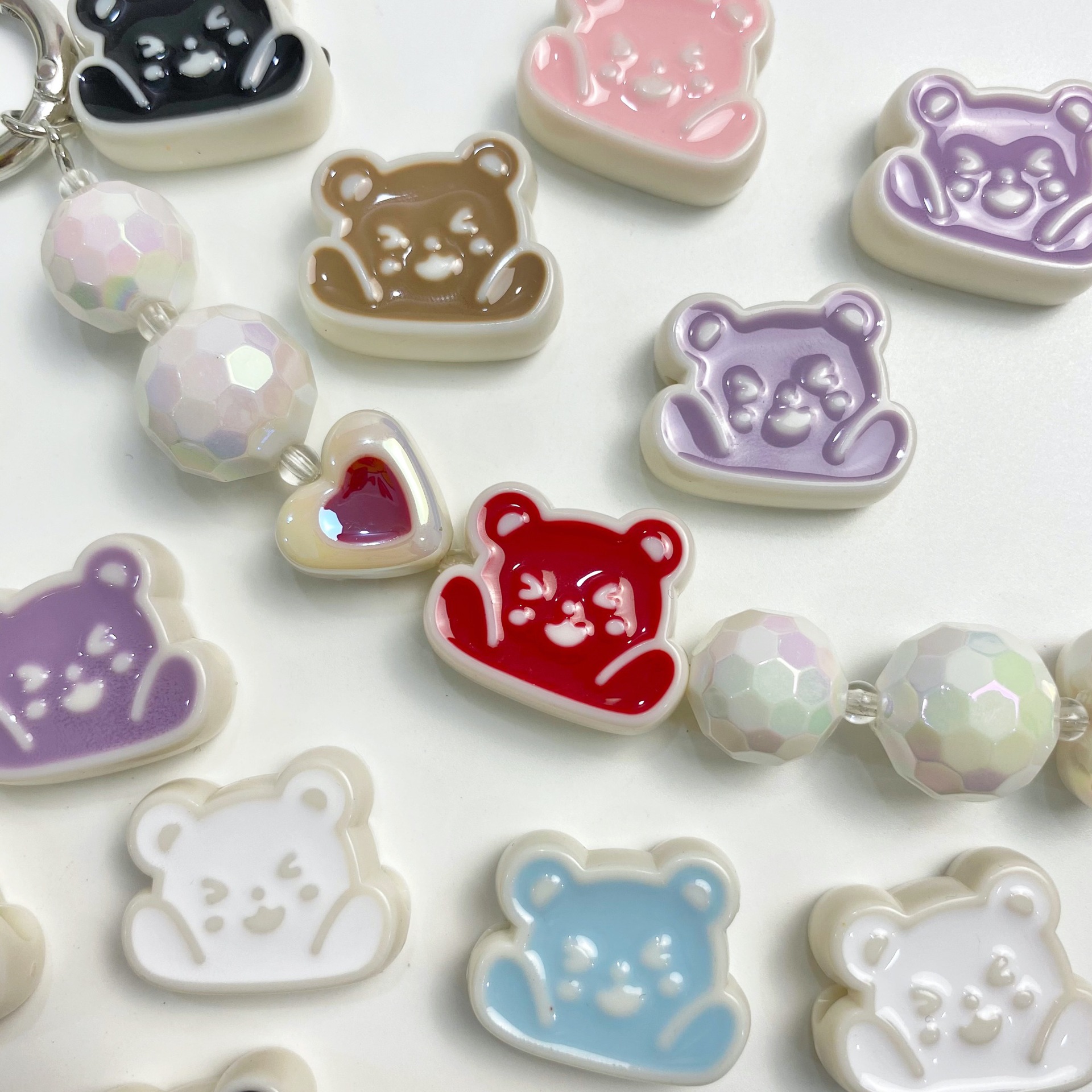 Oil Dripping Bear Straight Hole DIY Handmade Bracelet String Beads Material Cartoon Cute Hairpin Ornament Accessories Scattered Beads Color