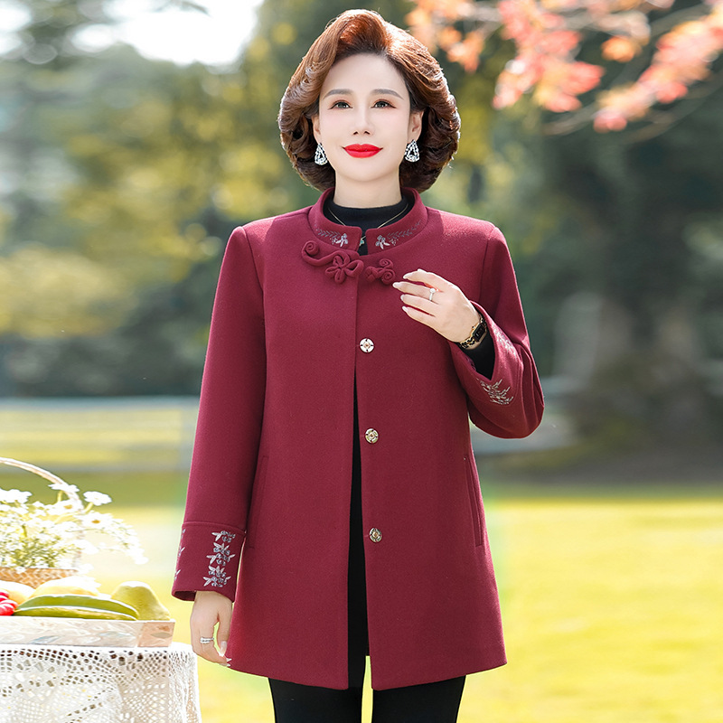 妈妈秋装毛呢外套中长款厚上衣岁中老年人秋冬新款呢子大衣妇女
