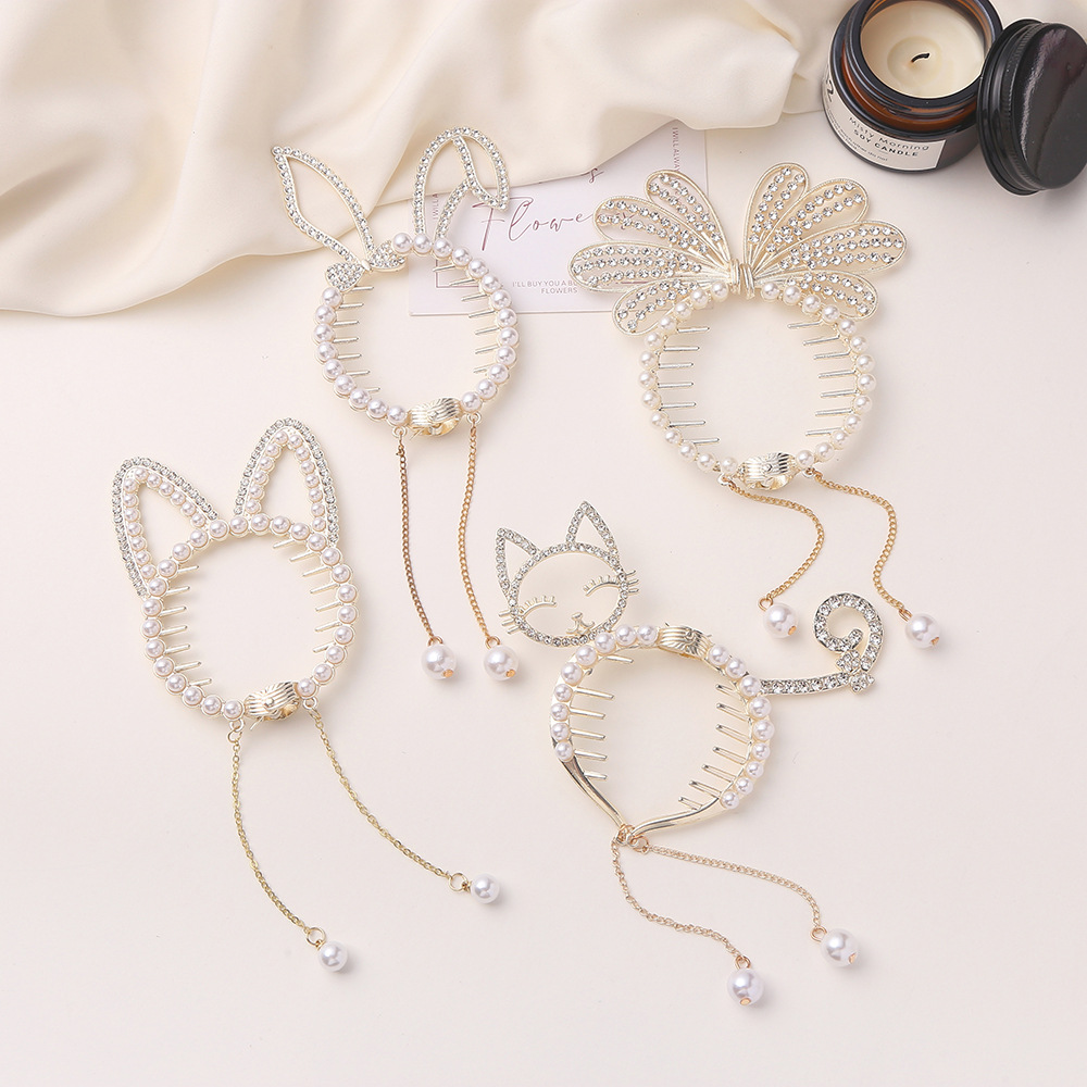 Summer Rabbit Pearl Barrettes Children Bun Updo Gadget Pearl Tassel Hairpin Factory Wholesale