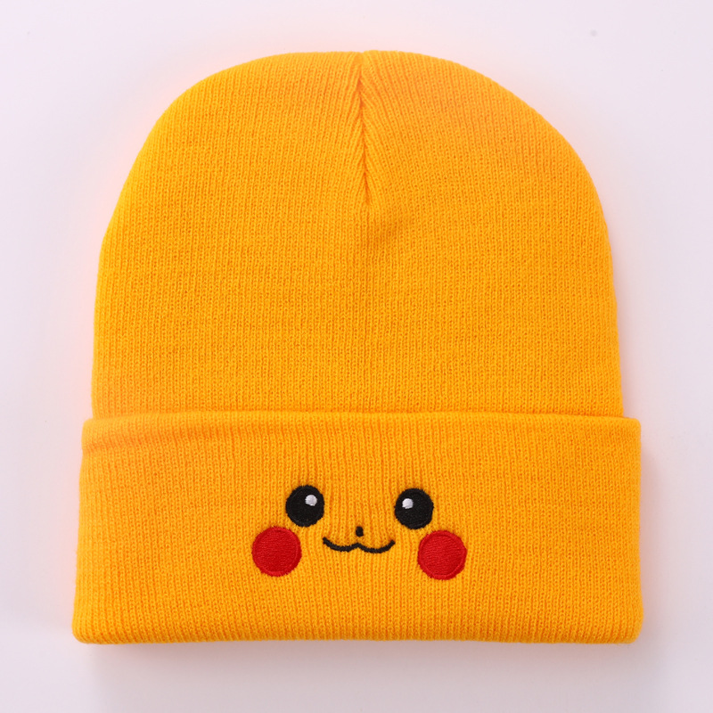 Male and Female Students Autumn and Winter Hat Anime, Cartoon, Cute Smiling Face Knitted Hat Outdoor Pullover Warm Hat Hip Hop Woolen Cap