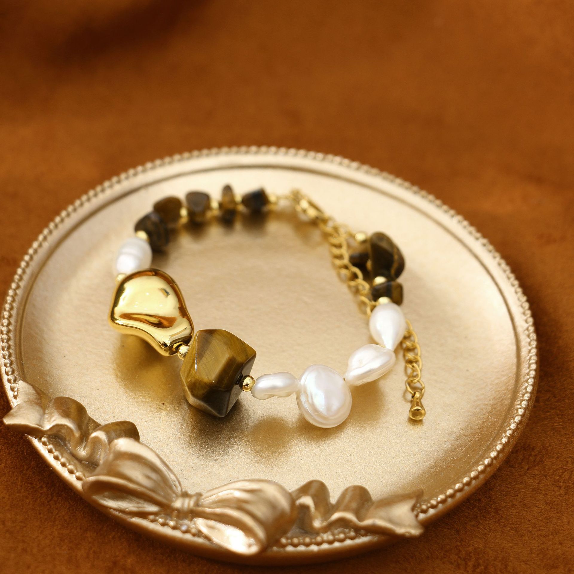 Tigereye Baroque Freshwater Pearl All-Match Bracelet Niche Design Light Luxury Bracelet Girlfriends Student Jewelry