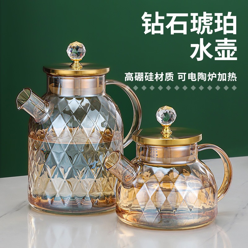 Japanese-Style Borosilicate Glass Amber Water Pitcher Household Large Capacity Teapot Cold Boiled Water Cold Water Bottle