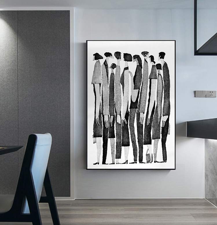 简约北欧复古抽象画芯艺术黑白人物工业风玄关民宿客厅落地装饰画