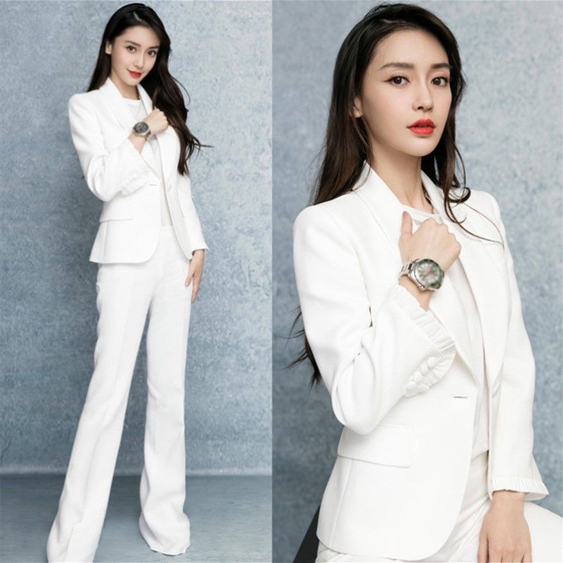 angelababy杨颖明星同款白色早秋小西服韩版显瘦ol气质西装套装女