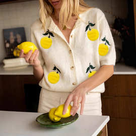 欧美亚马逊女装春夏新款甜美减龄毛衣短袖休闲针织毛衣开衫上衣女