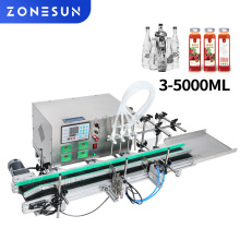 ZONESUN 4头小型全自动液体灌装机带输送带流水线饮料果汁定量机