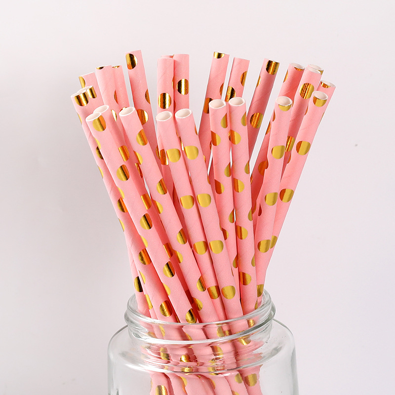 Wholesale New Biodegradable Disposable Paper Straw Birthday Party Straw Decoration Supplies 25 Pieces