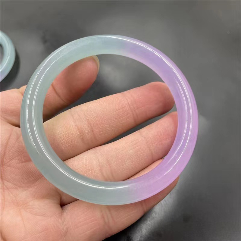 玉器工艺品石英岩玉圆条手镯浅油青紫罗兰圆条手环女款玉镯饰品