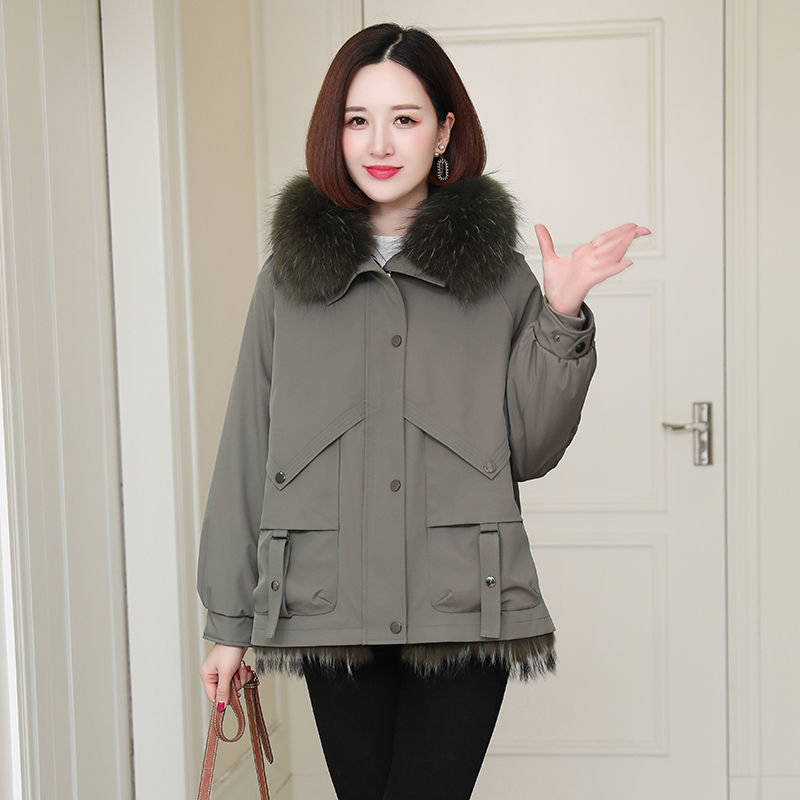 派克服女短款可拆卸兔毛内胆海宁皮草外套年轻款貉子毛领时尚冬装