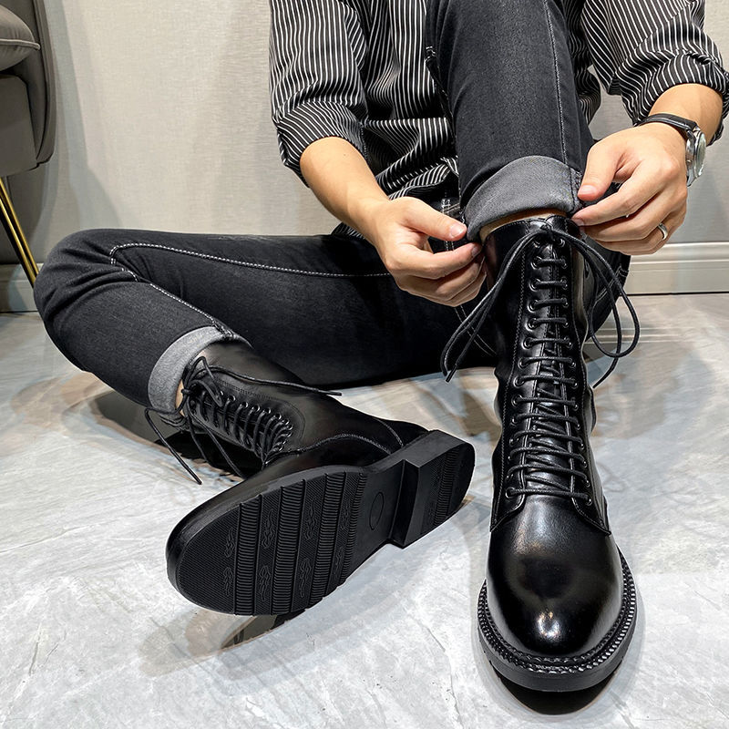 冬新款高筒男靴韩版潮流长筒靴男皮靴马丁靴男士靴子牛仔靴马靴