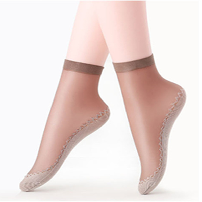 Ultra-Thin Stockings Crystal Glass Anti-Hook Silk Cotton Bottom Wear-Resistant Black Incarnadine Transparent Invisible Short Socks