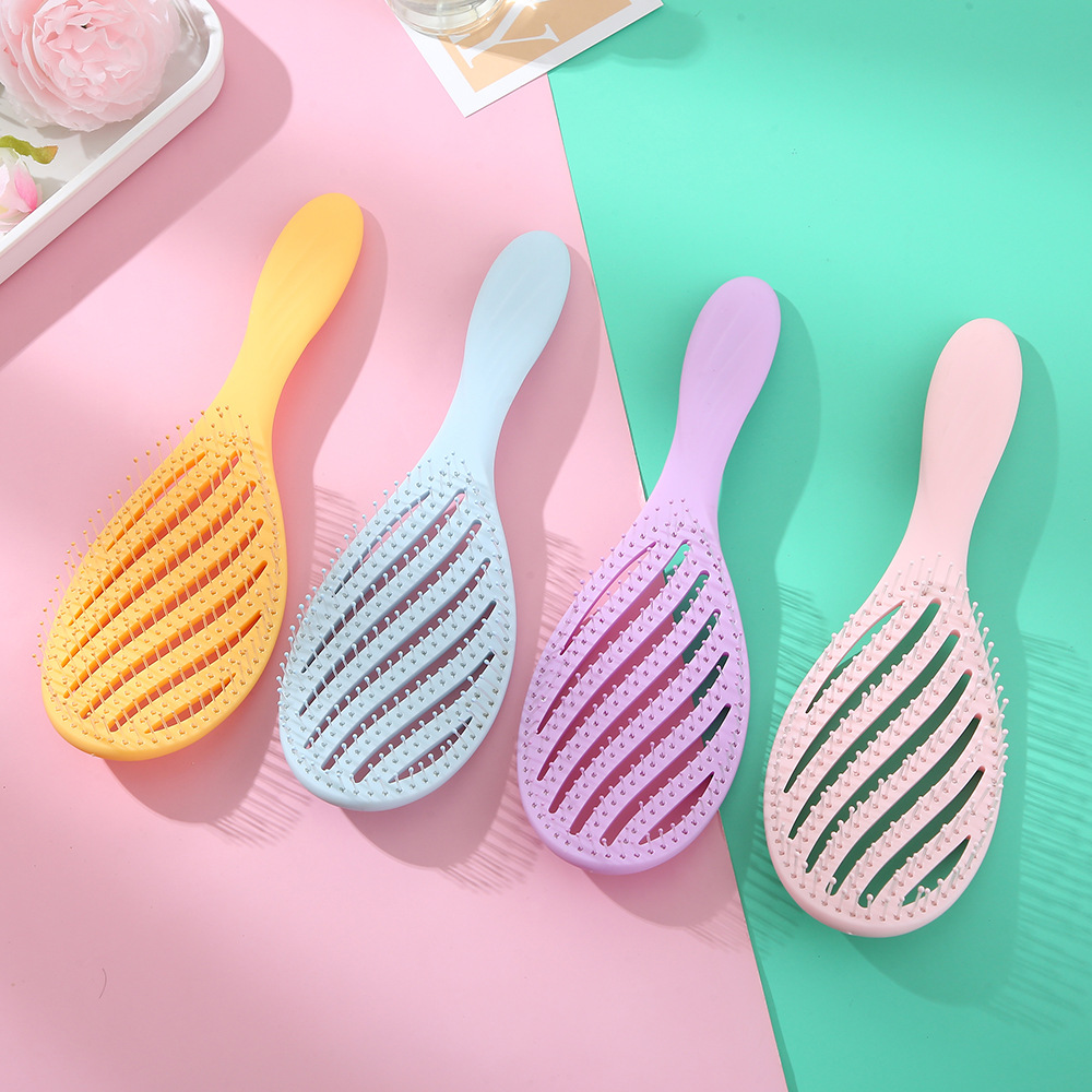 cross-border wet and dry dual-purpose massage comb anti-static hollow hairdressing comb shunfa comb soft needle color arc cute nine rows