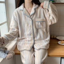 睡衣女秋冬法兰绒加厚韩版甜美法兰绒睡衣开衫韩版可爱家居服套装