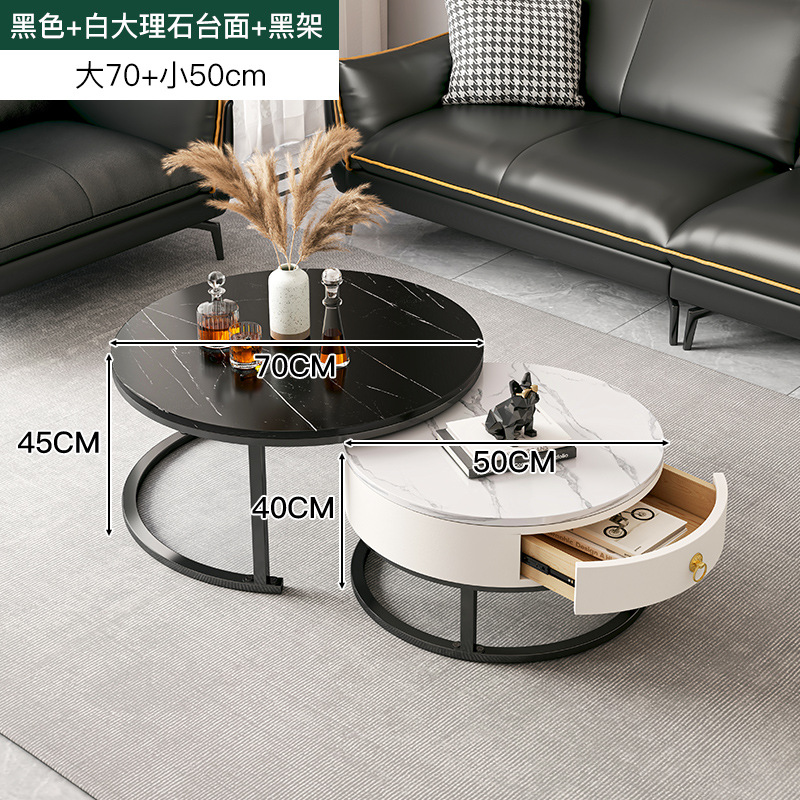 Stone Plate Coffee Table Living Room Home Light Luxury Modern Simple Small Apartment round Side Table Small Table Marble Tea Table