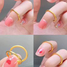 简约古法光面素圈实心钛钢戒指女小众高级感不掉色18k金色潮网红