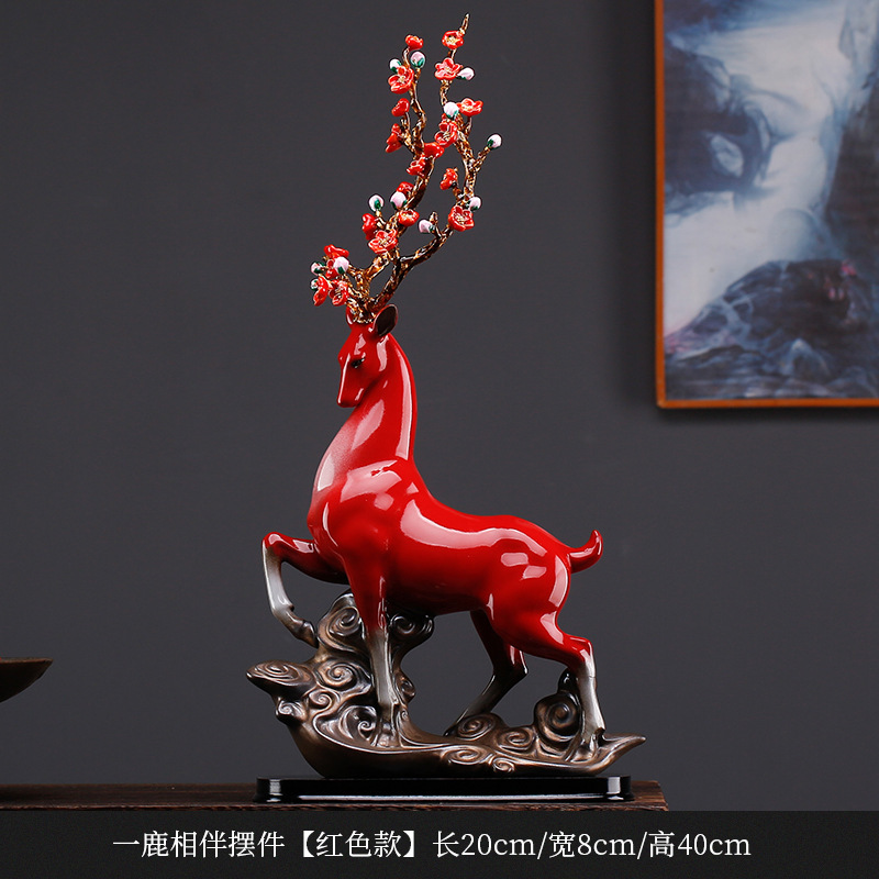 New Chinese Style Large Ceramic Fortune Deer Decoration Sika Deer Living Room Wine Cabinet Entrance Office Desk Surface Panel High-End Decoration