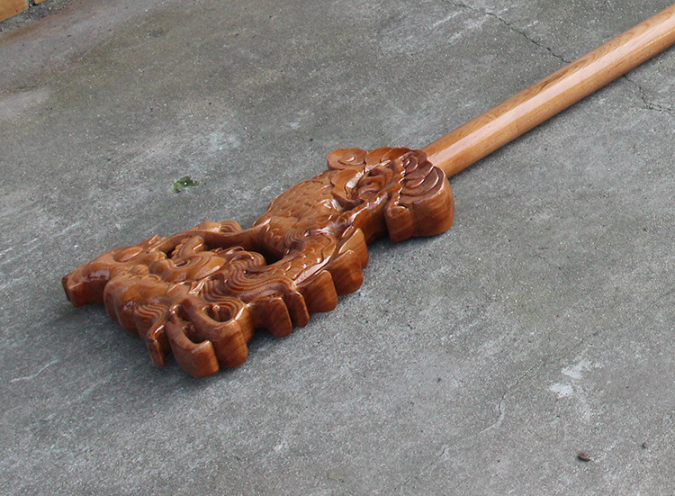 桃木拐杖龙头拐棍实木实心雕刻老年人手杖祝寿礼品礼盒送防滑垫