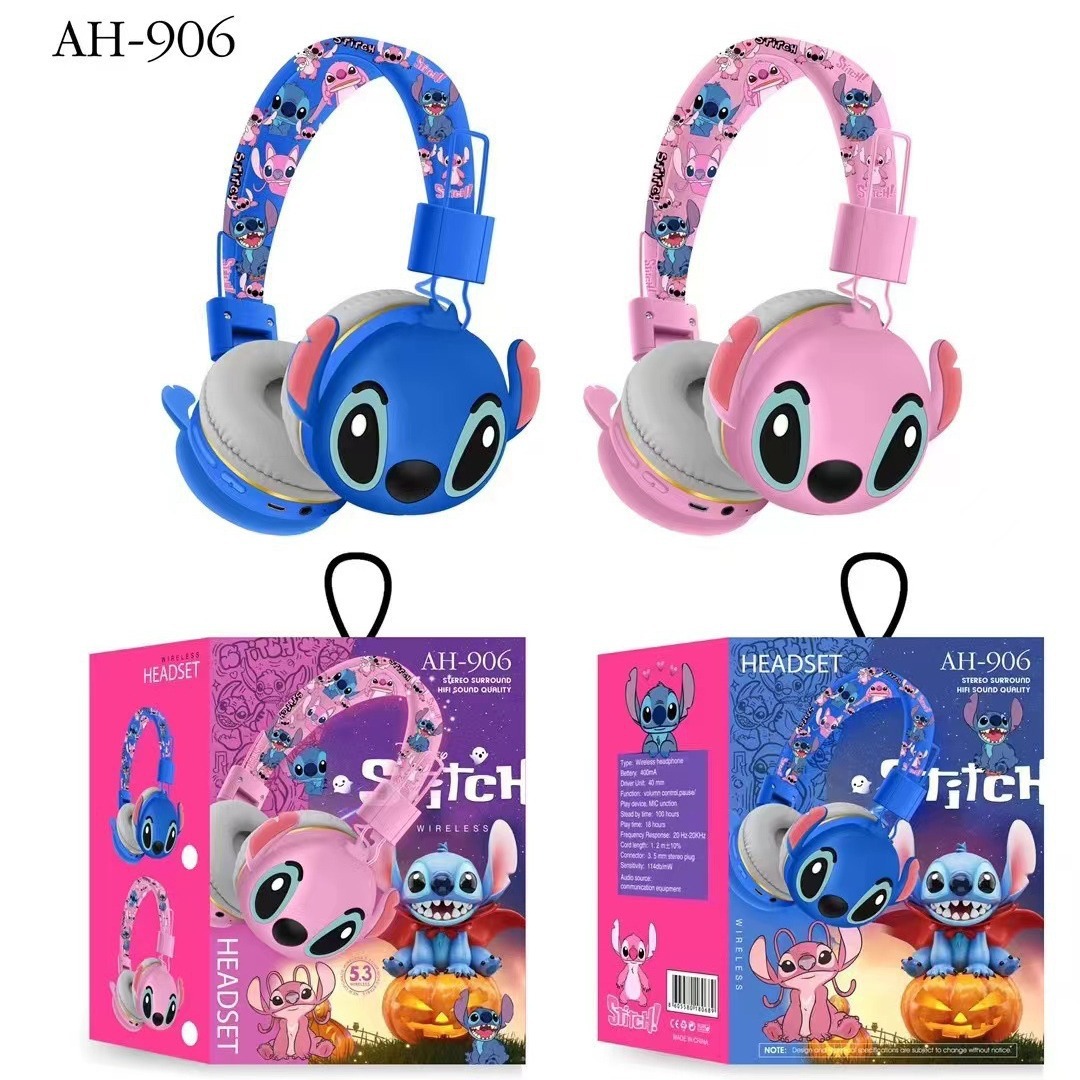 cross-border hot ah-906 stitch cartoon creative headset wireless bluetooth headset gift