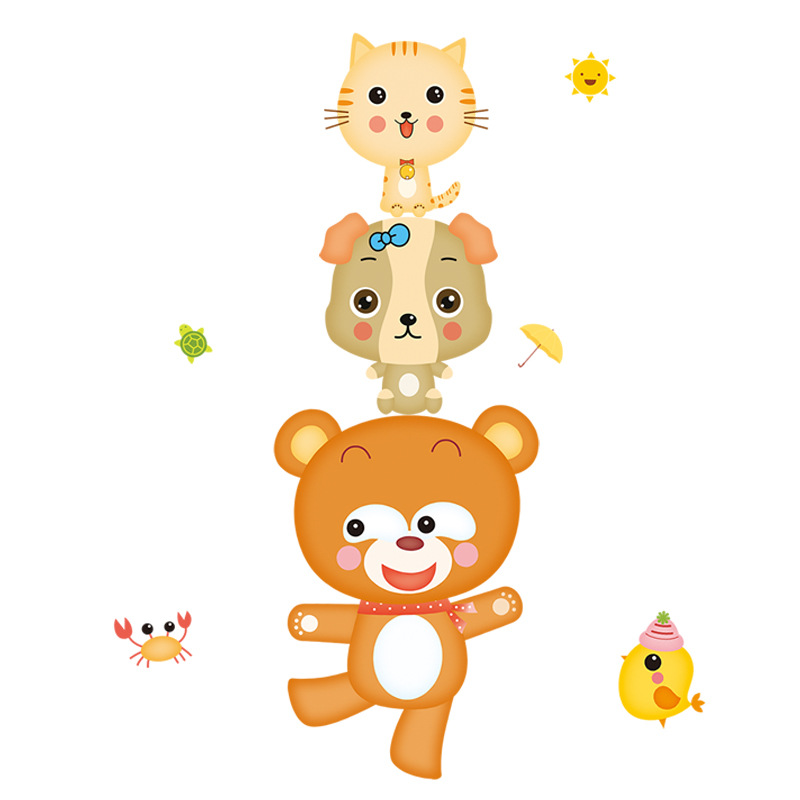 墙贴可爱动物叠罗汉儿童房卧室背景墙贴纸饰贴画幼儿园装饰教室