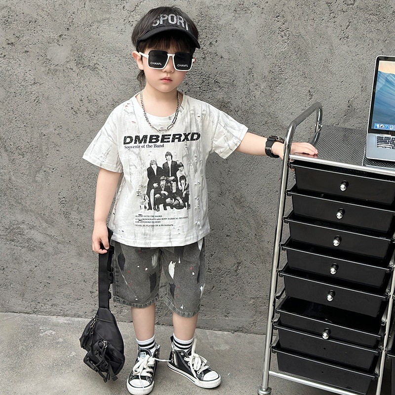 痞帅男小童装儿童套装男童夏装2024新款酷帅男孩炸街衣服宝宝短袖