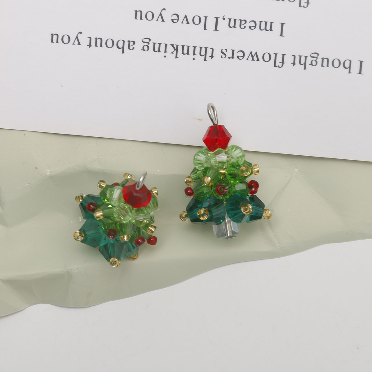 Winter Christmas Series Colored Glass Bead Hand-Woven Contrast Color Christmas Tree Earrings Pendant DIY Ornament Accessories