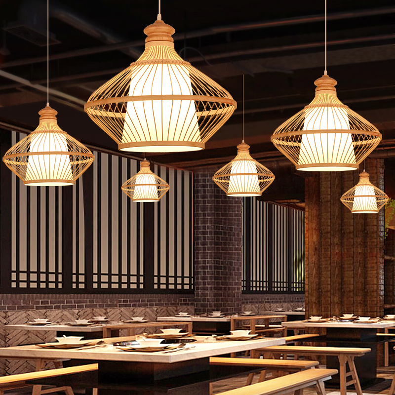 批发新中式餐馆灯具灯笼子风禅意餐厅饭店火锅店竹灯竹艺竹编吊灯