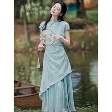 国风女装2024新款绝美绿色旗袍日常可穿新中式小众设计连衣裙夏女