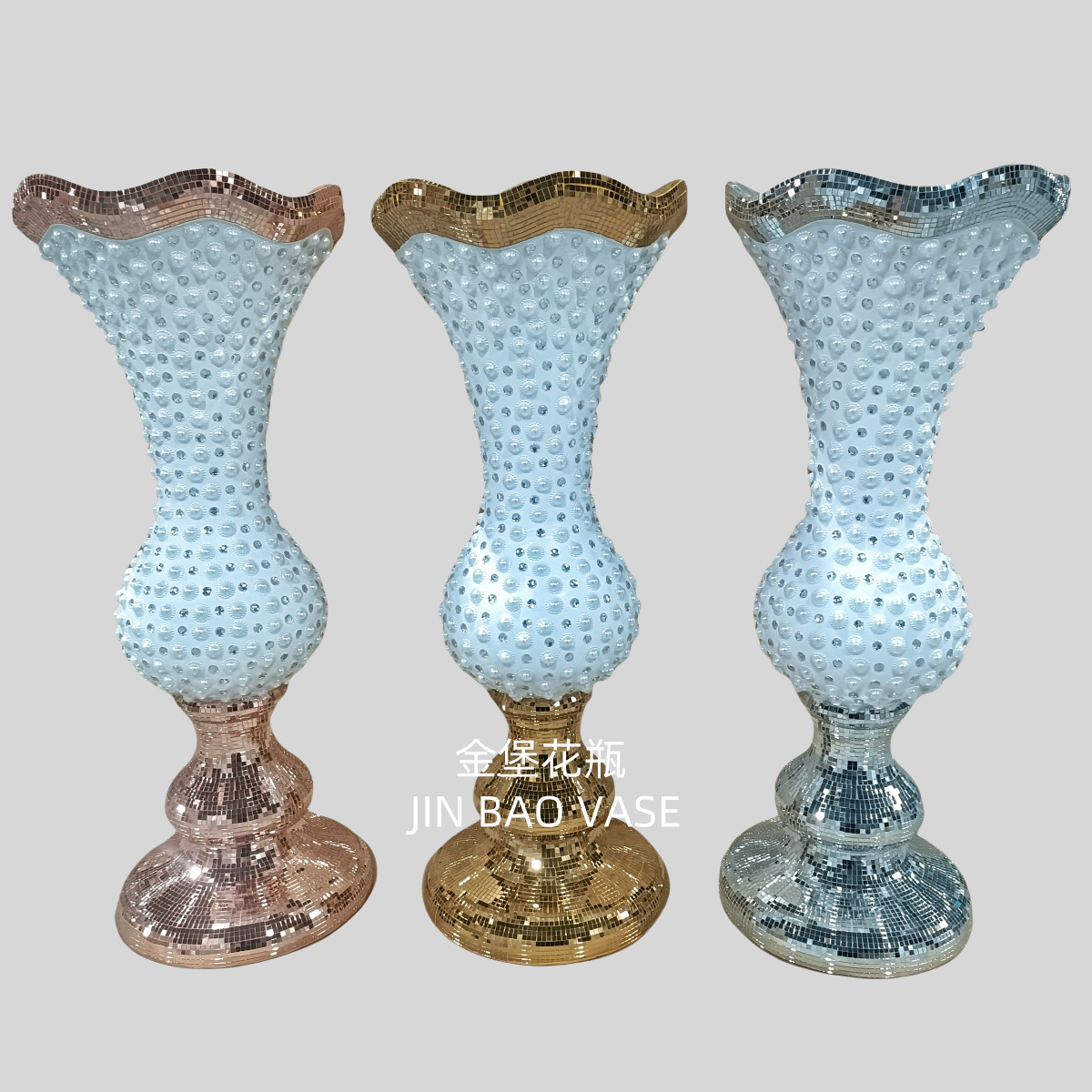 欧式轻奢软装白陶瓷贴玻璃落地大花瓶细闪婚庆礼物花瓶工艺品摆件