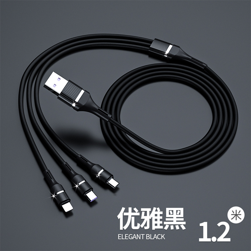 6a Super Fast Charge Three-in-One Data Cable 100W Cloth Weave TYPE-C for Apple Three-in-One Charge Cable