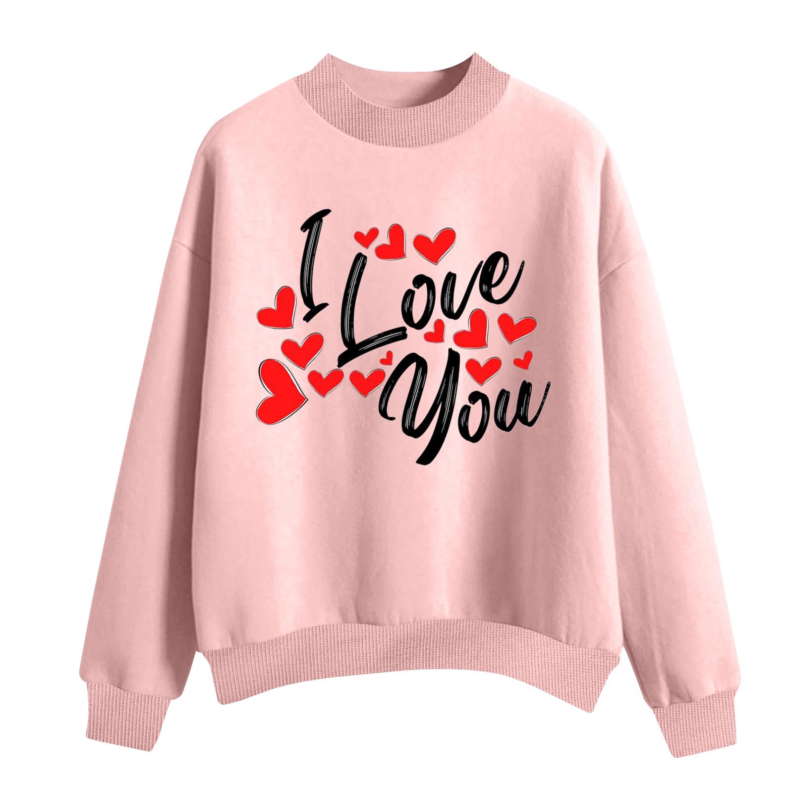 i love you爱心情人节印花卫衣高领无帽秋冬新款式欧美女装外贸