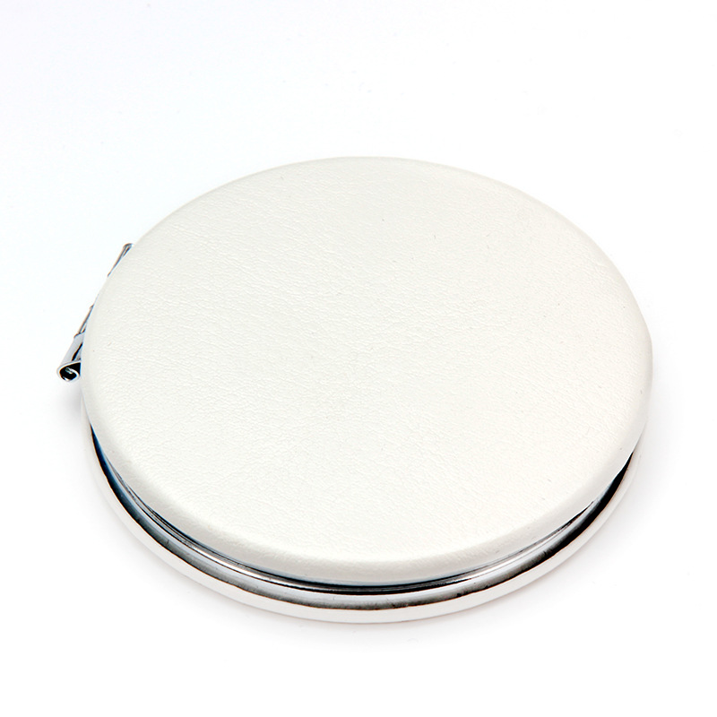圆形迷你折叠pu皮革随身磁扣双面镜空白diy化妆镜