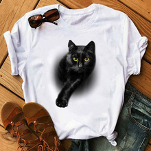 2022欧美跨境女装wish亚马逊热卖 趣味猫咪图案印花短袖T恤女上衣