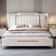 轻奢皮床双人床加乳胶床垫简约小户型卧室婚床1.8米北欧美式大床