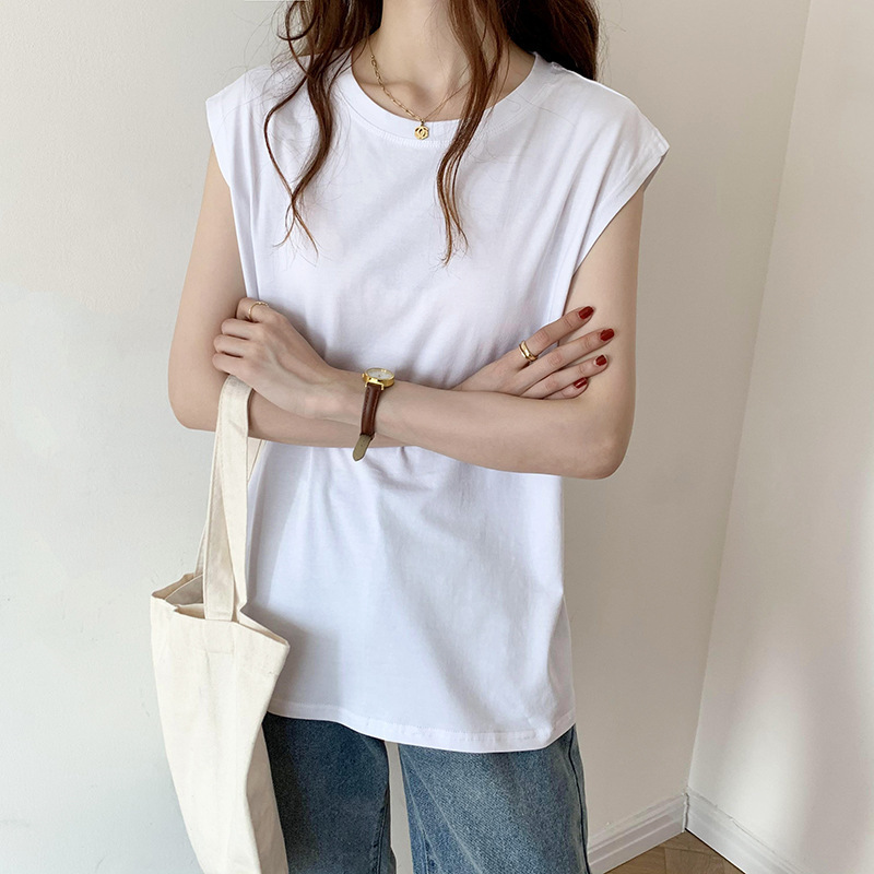 White Sleeveless T-shirt Women's Loose 2024 Summer New Fashion Black Vest T-shirt Student Tops Outerwear Ins