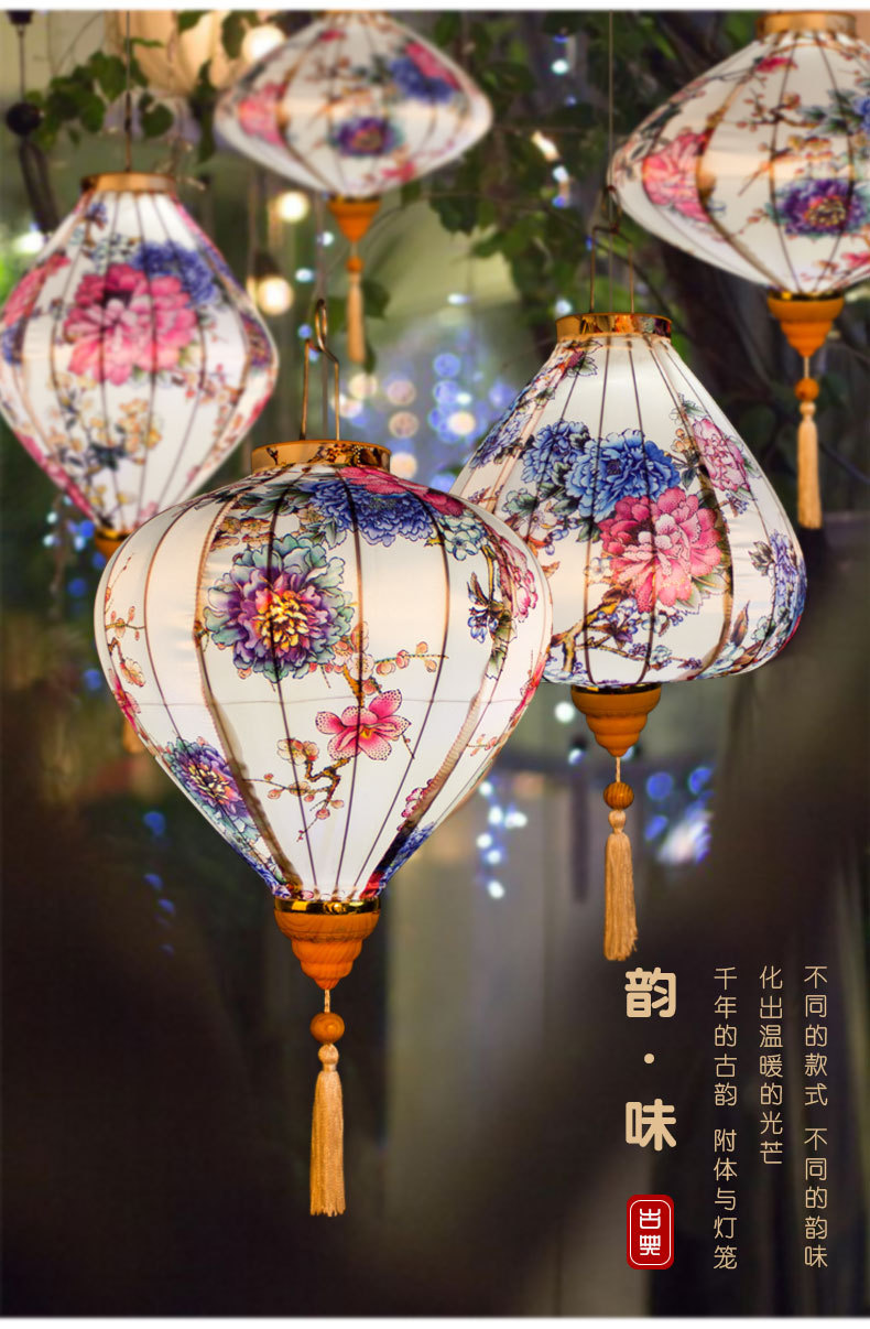 新年烫金边牡丹花灯笼中国古风宫灯春节婚庆户外乔迁节日装饰灯笼