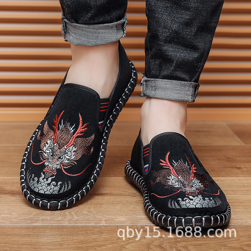 老北京正品手工千层底国潮风布鞋百搭男士本命年龙年刺绣中国风鞋