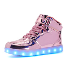 跨境2021四季新款童鞋运动鞋usb充电鬼步舞亮面灯鞋LED儿童发光鞋