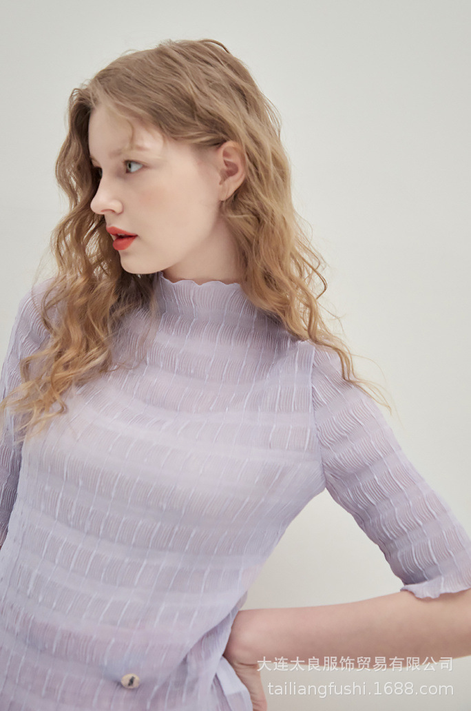 【特价 现货】大连太良女装 荷叶立领波浪袖褶皱雪纺衫夏上衣-阿里巴