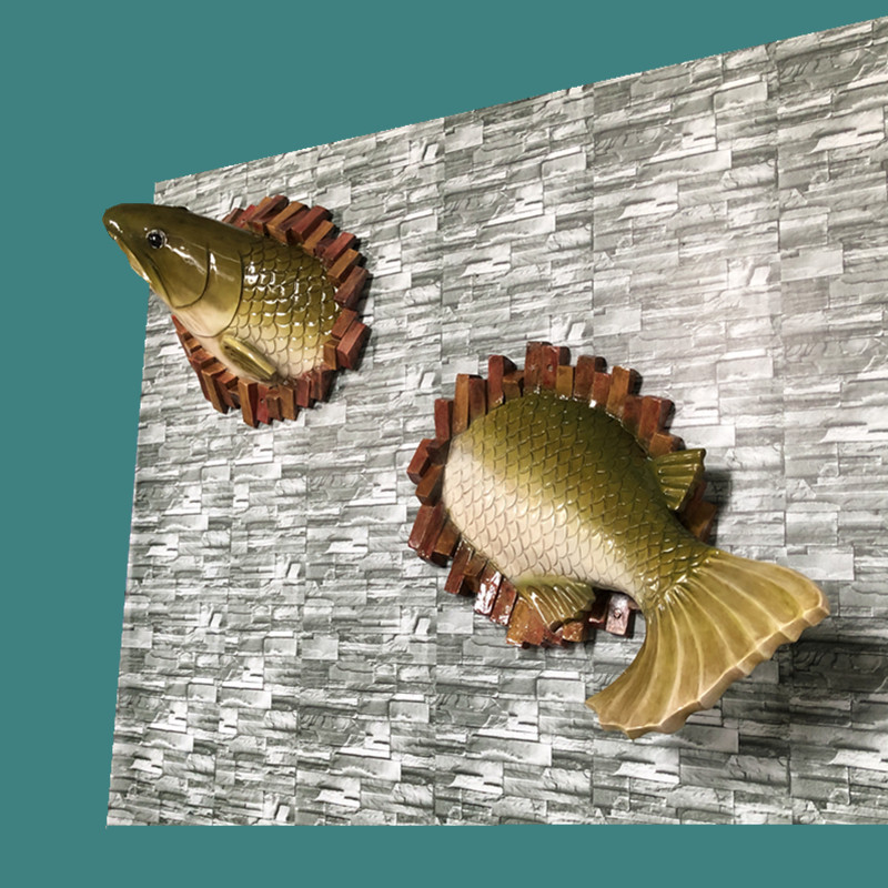 玻璃钢雕塑穿墙鱼壁挂饰烤鱼馆海洋酒吧会所柱子门头墙面软装饰品