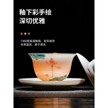 手绘白瓷功夫茶具套装家用会客防烫泡茶壶盖碗喝茶杯