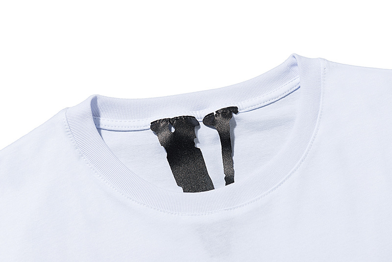 欧美新款潮牌vlong 大v字母logo圆领o版印花男女情侣装短款短袖t