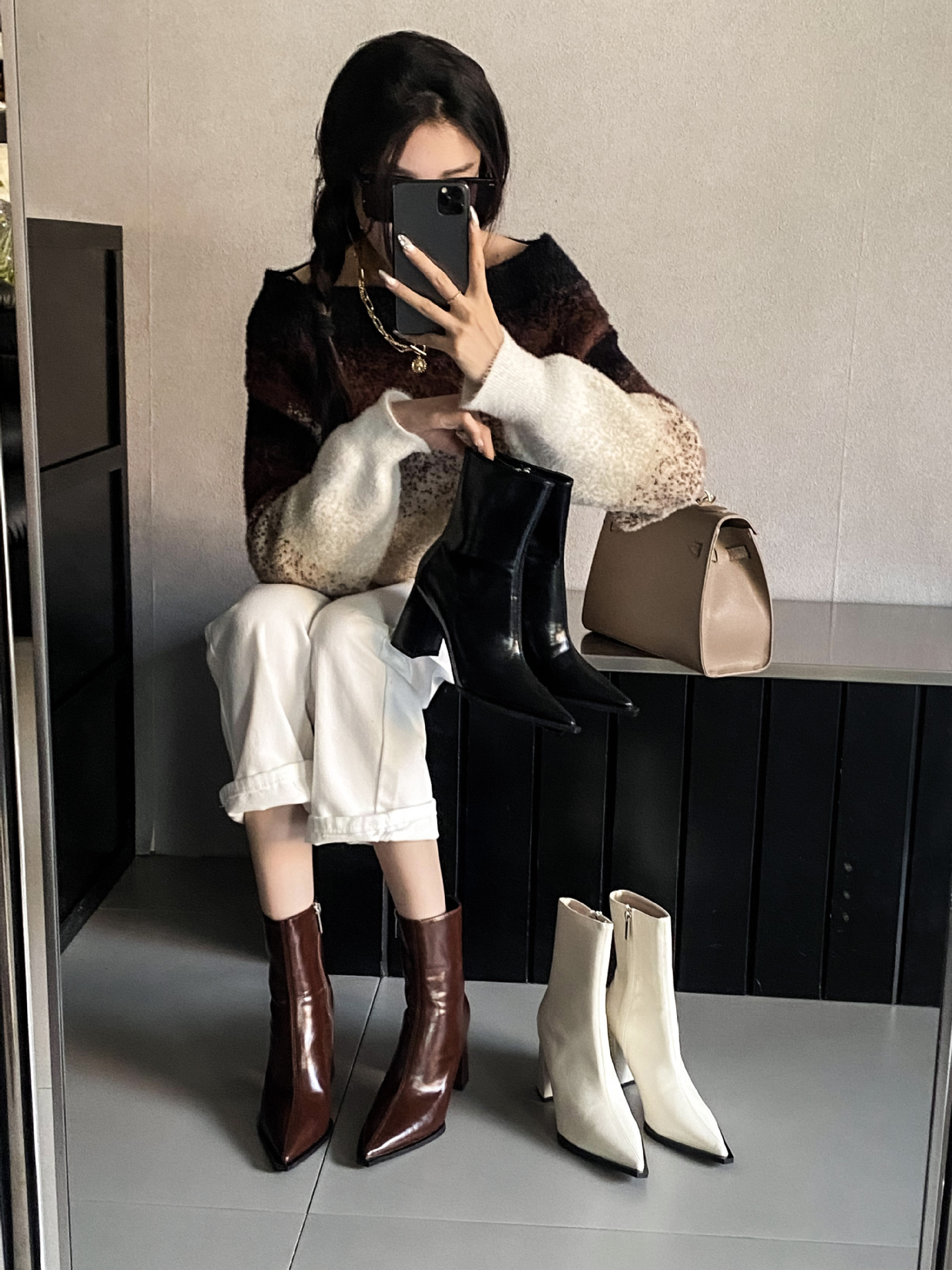 2024秋季新款尖头细粗跟欧美时尚高跟短靴-阿里巴巴