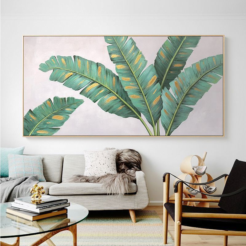 100%纯手绘油画现代简约客厅装饰画沙发背景墙北欧轻奢芭蕉叶挂画