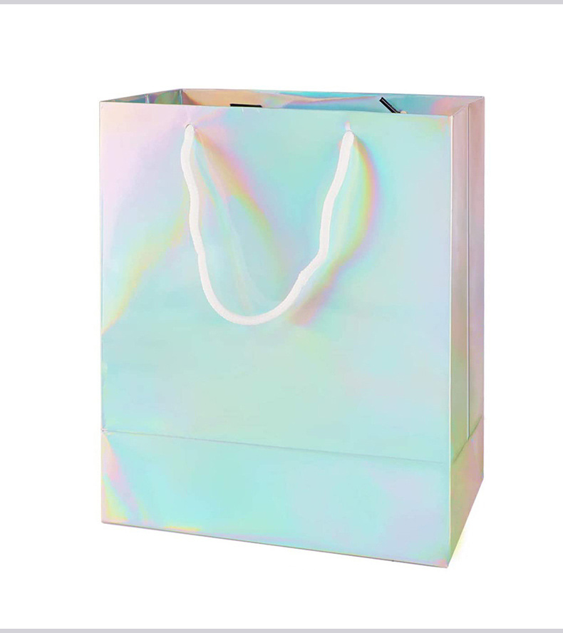 化妆品鞋服包包节日礼品包装纸袋 反光镭射渐变可折叠方底手提袋