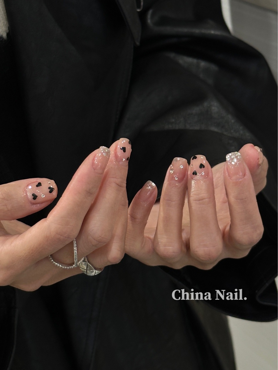 手工穿戴甲批发新款甜酷黑色爱心美甲短方款a257-阿里巴巴