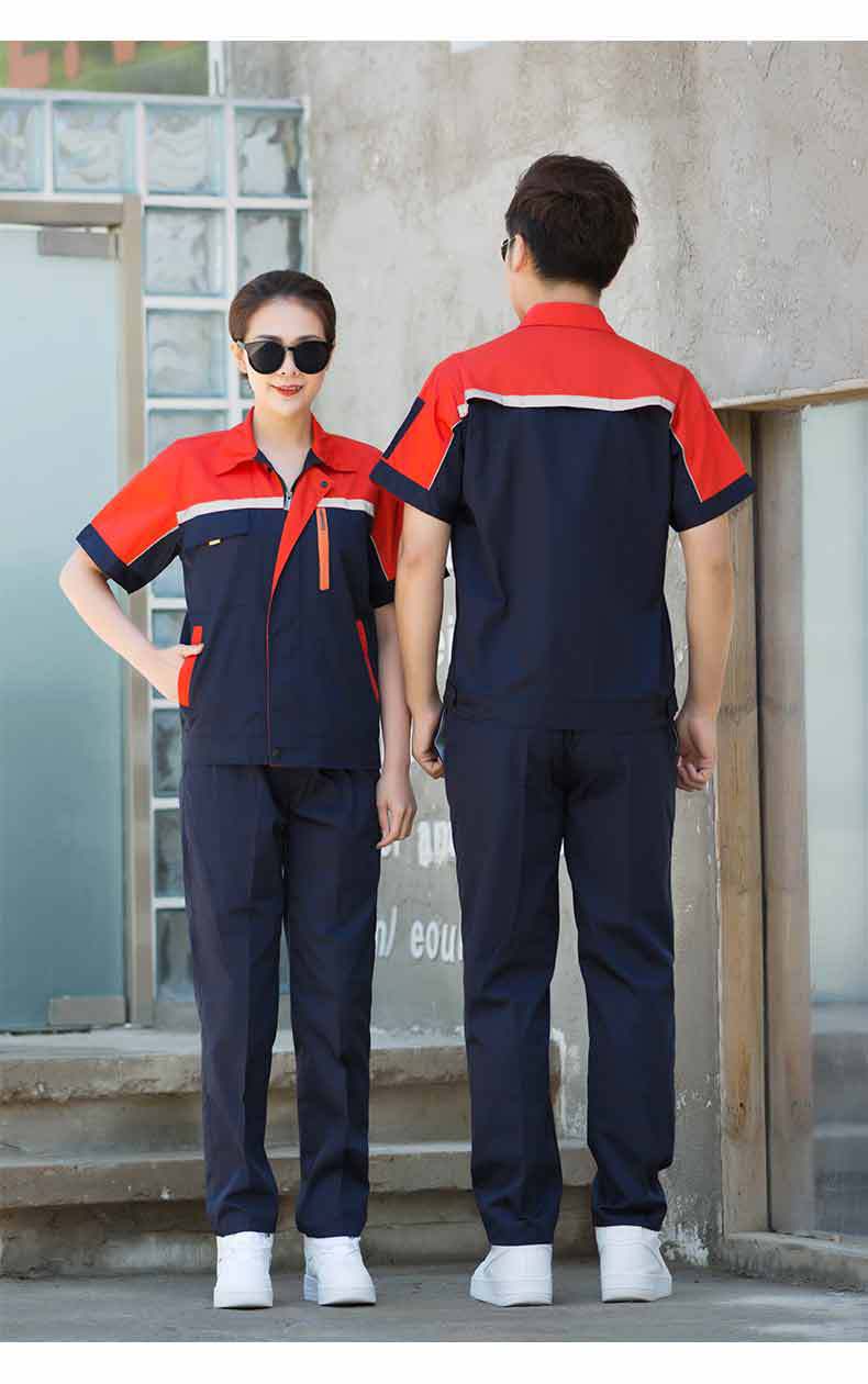 夏季工作服套装定制logo短袖汽修工厂车间厂服半袖工装制服劳保服
