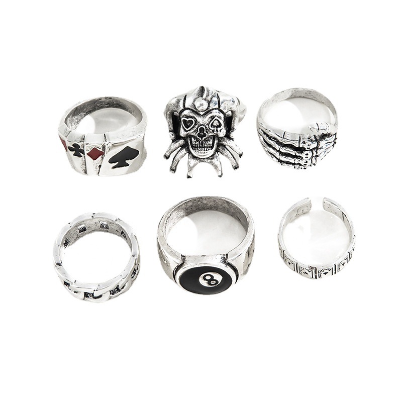 Heavy Metal Dark Style Hip-Hop Fashion Ring Men's Retro Distressed Bat Skull Snake Ring Set Ring Set