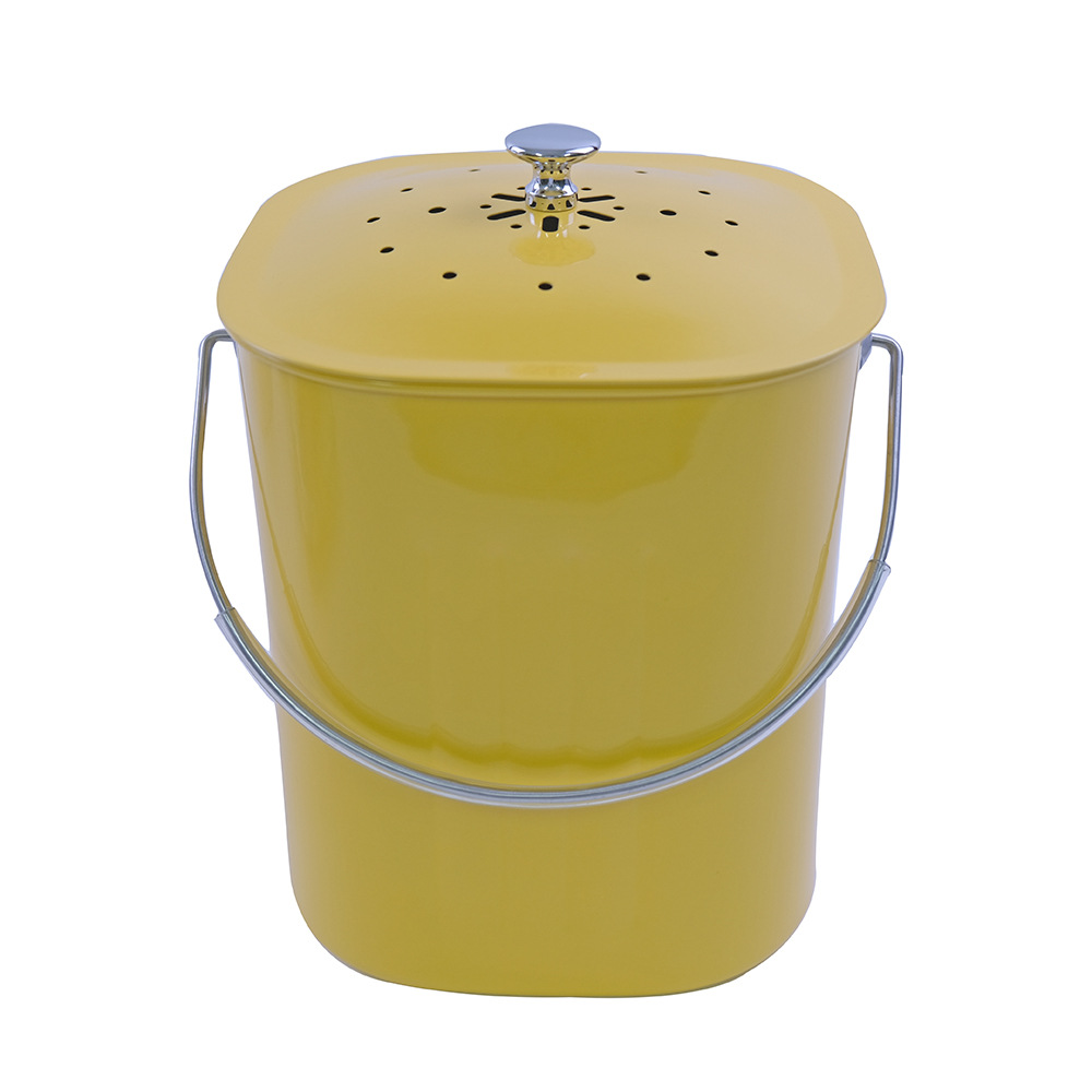 5l加仑方形喷粉厨余垃圾堆肥桶 厨房堆肥桶oem定制厨余桶黄色
